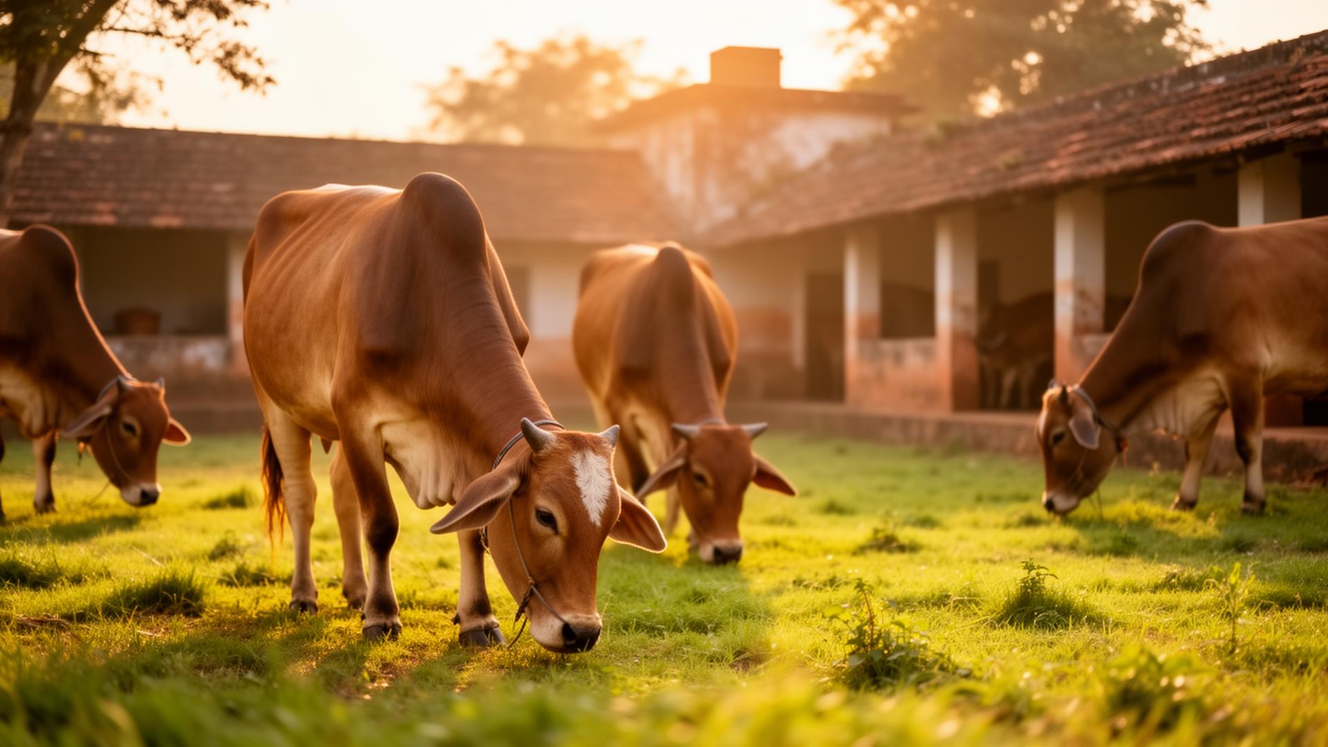Cows grazing at the gaushala